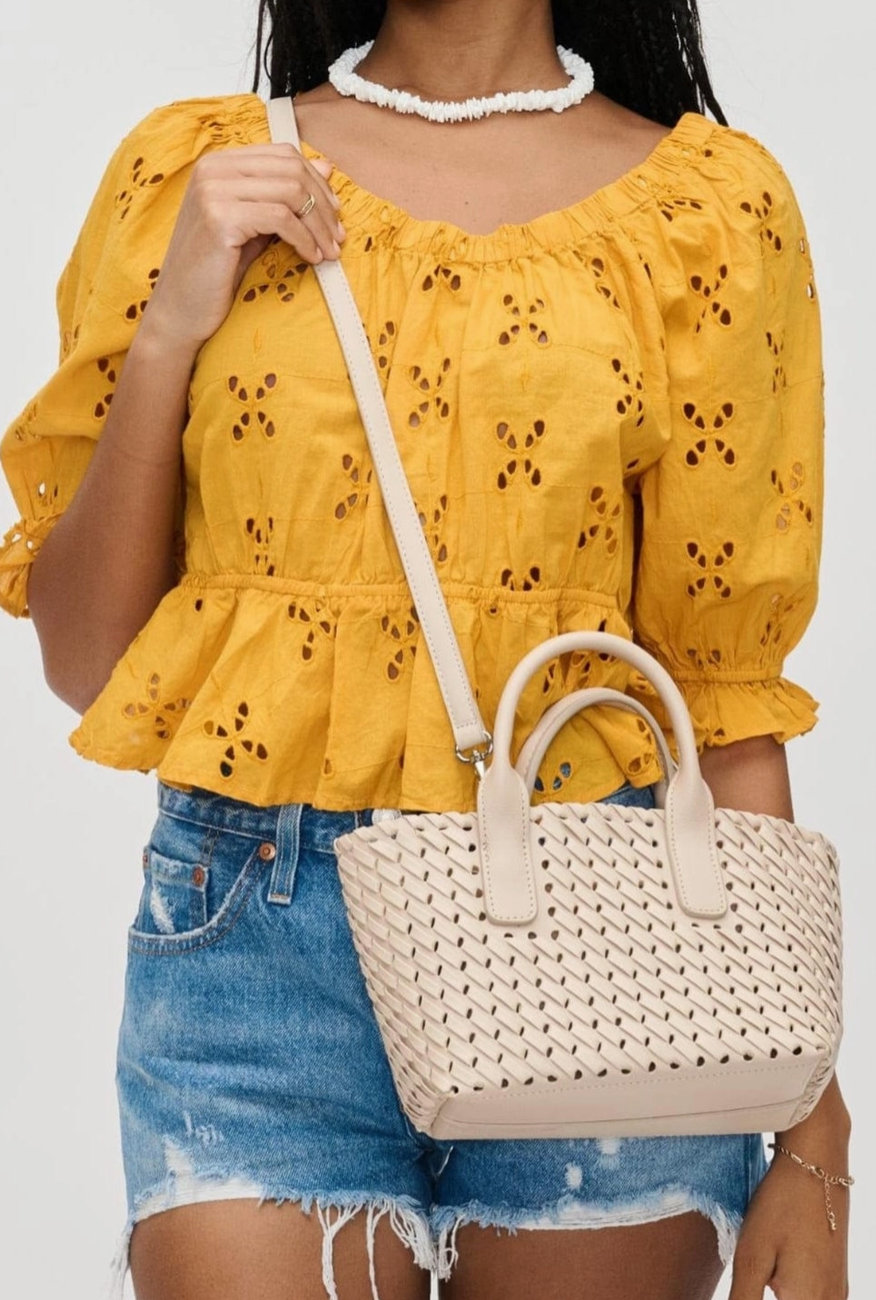 Ivory Mini Woven Purse Tote