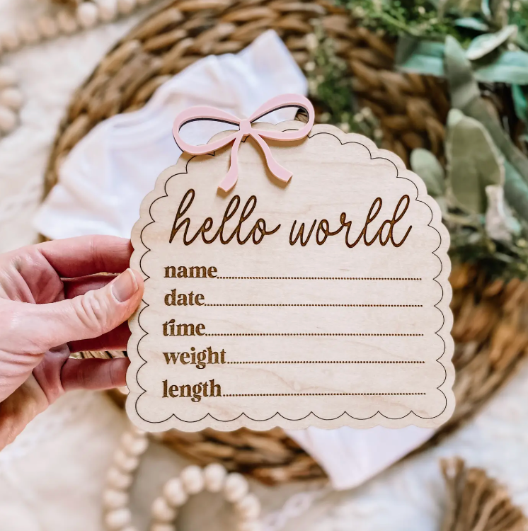 Pink Bow Hello World Announcement Sign