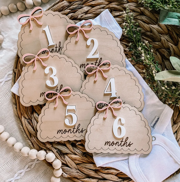 Pink Bow Wooden Milestone Set