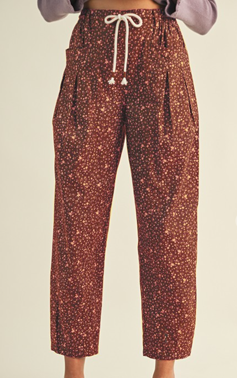 Espresso Ditsy Floral Barrel Pants