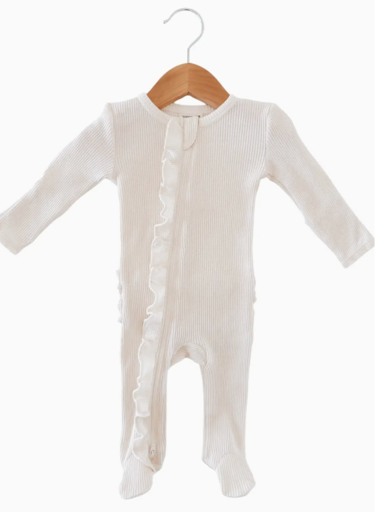 Spearmint Love White Waffle Ruffle Onesie
