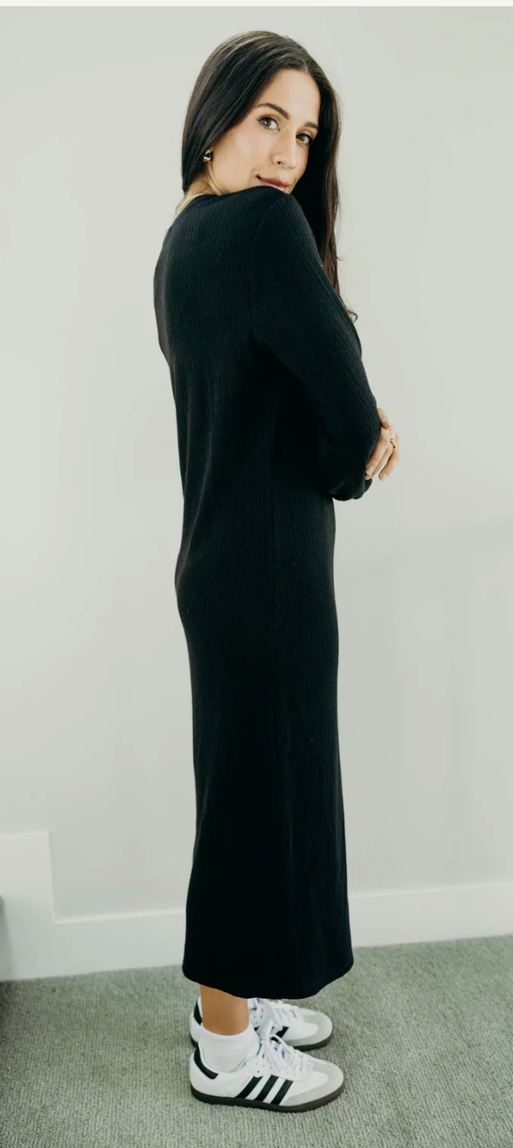 Arden Black LS Midi Dress