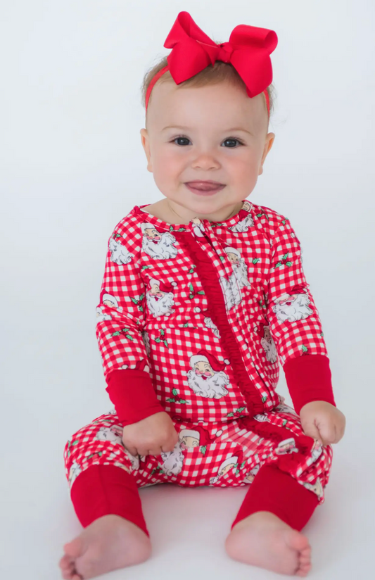 Ruffle Butts Dear Santa Red Plaid Onesie
