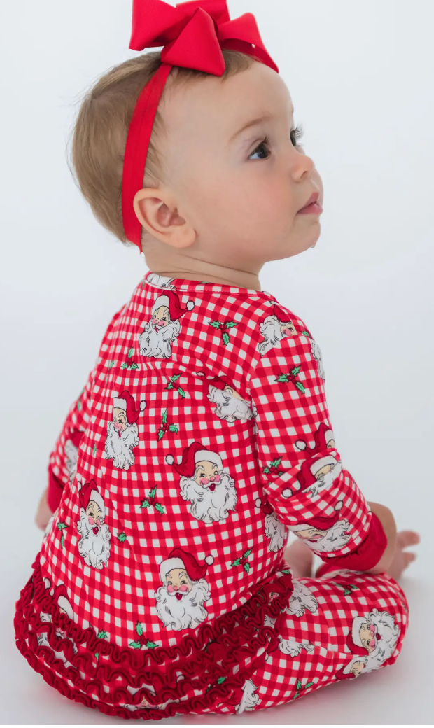 Ruffle Butts Dear Santa Red Plaid Onesie