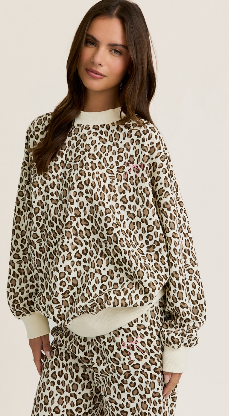 Cream Leopard Bow Sweat Set