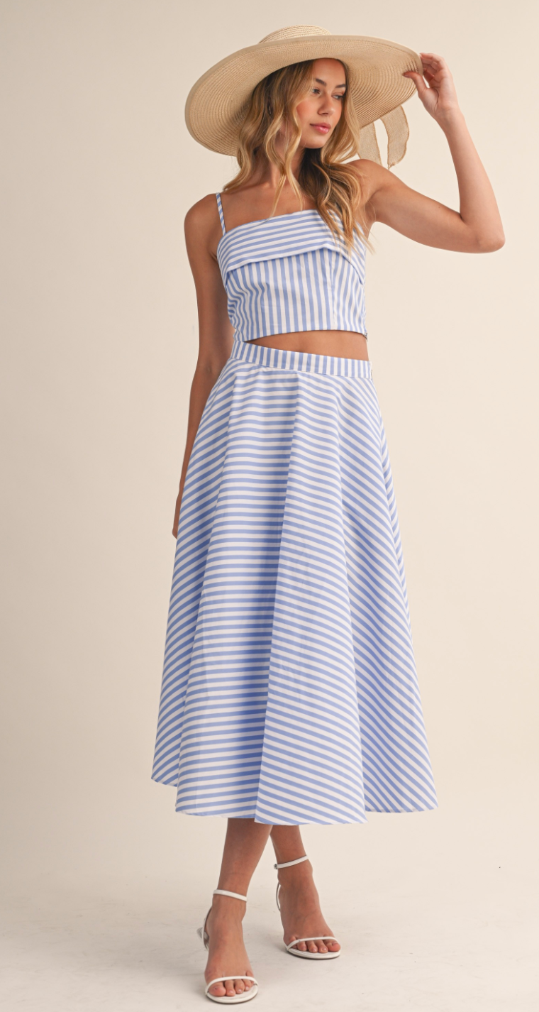 Blue Stripe Top + Skirt Set