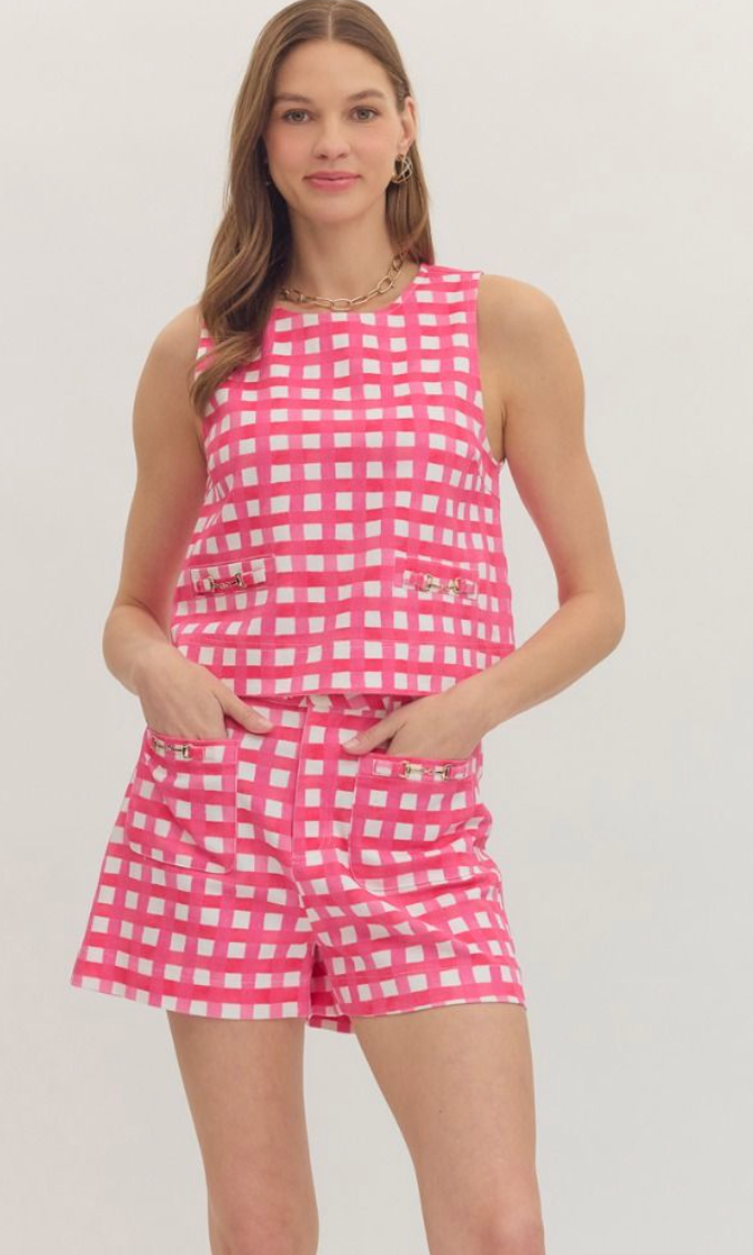 Pink Gingham Blouse Tank