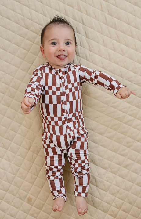 Brown Checkered Convertible Onesie