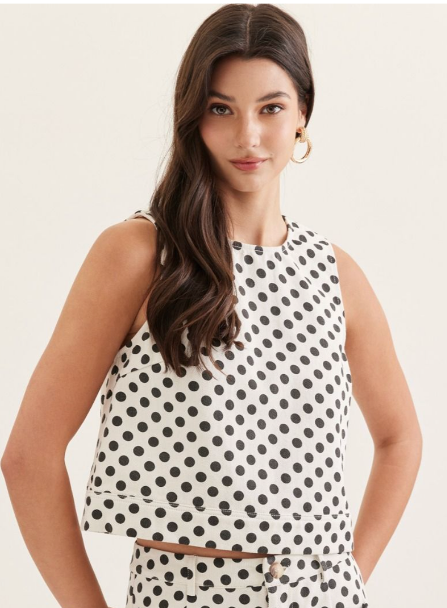 White Polka Dot Cropped Tank