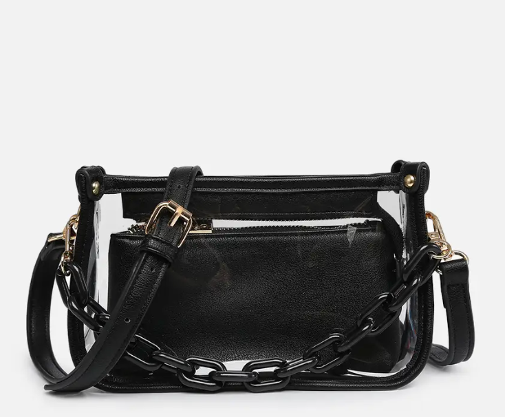 Jessica Clear + Black Stadium Bag