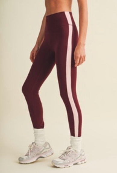 Burgundy + Pink Track Stripe Leggings