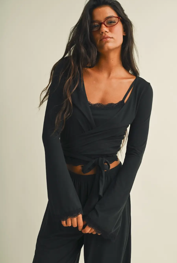 Black Soft Knit Wrap Top