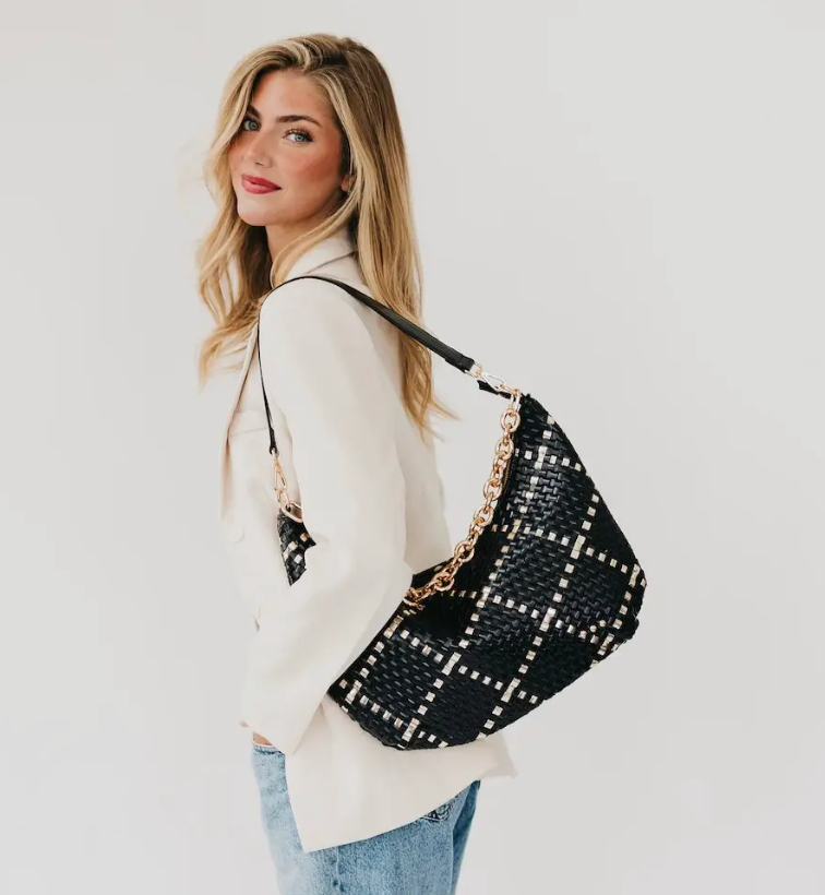 Sienna Black Woven Chain Bag