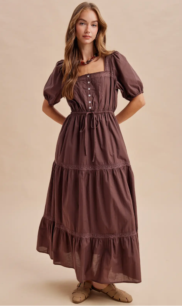 Cedar Wood Trim Maxi Dress
