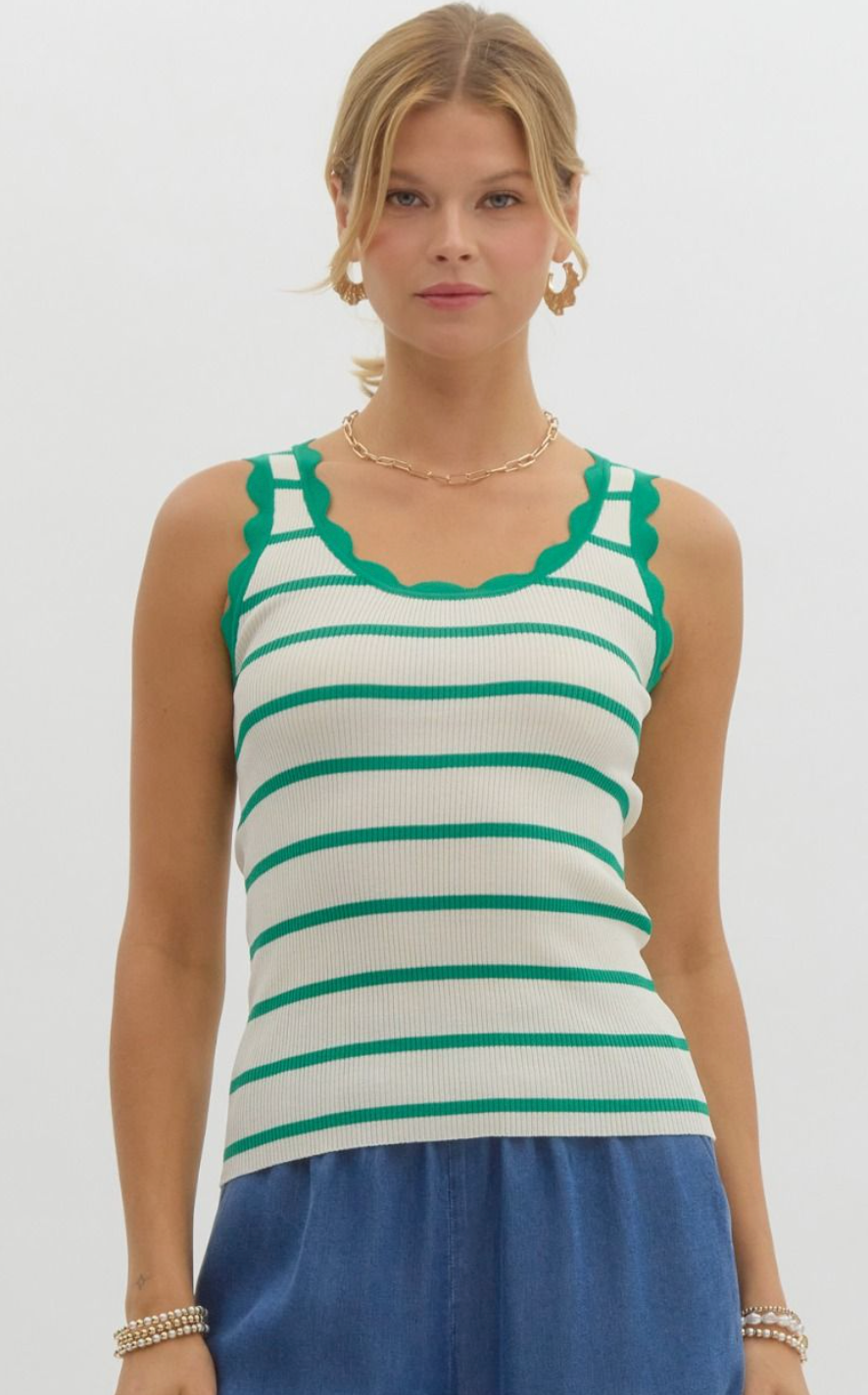 Scalloped Stripe Knit Tank