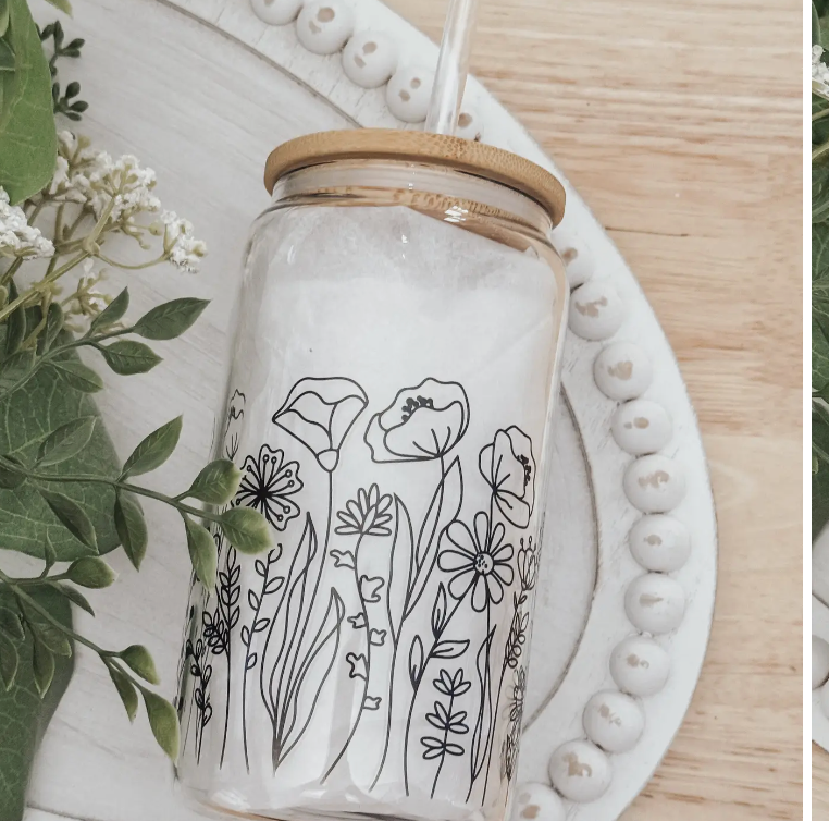 Emma K Designs Glass Cup W/ Straw