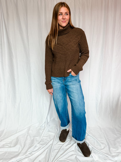 Brown Knit Turtle Neck Sweater