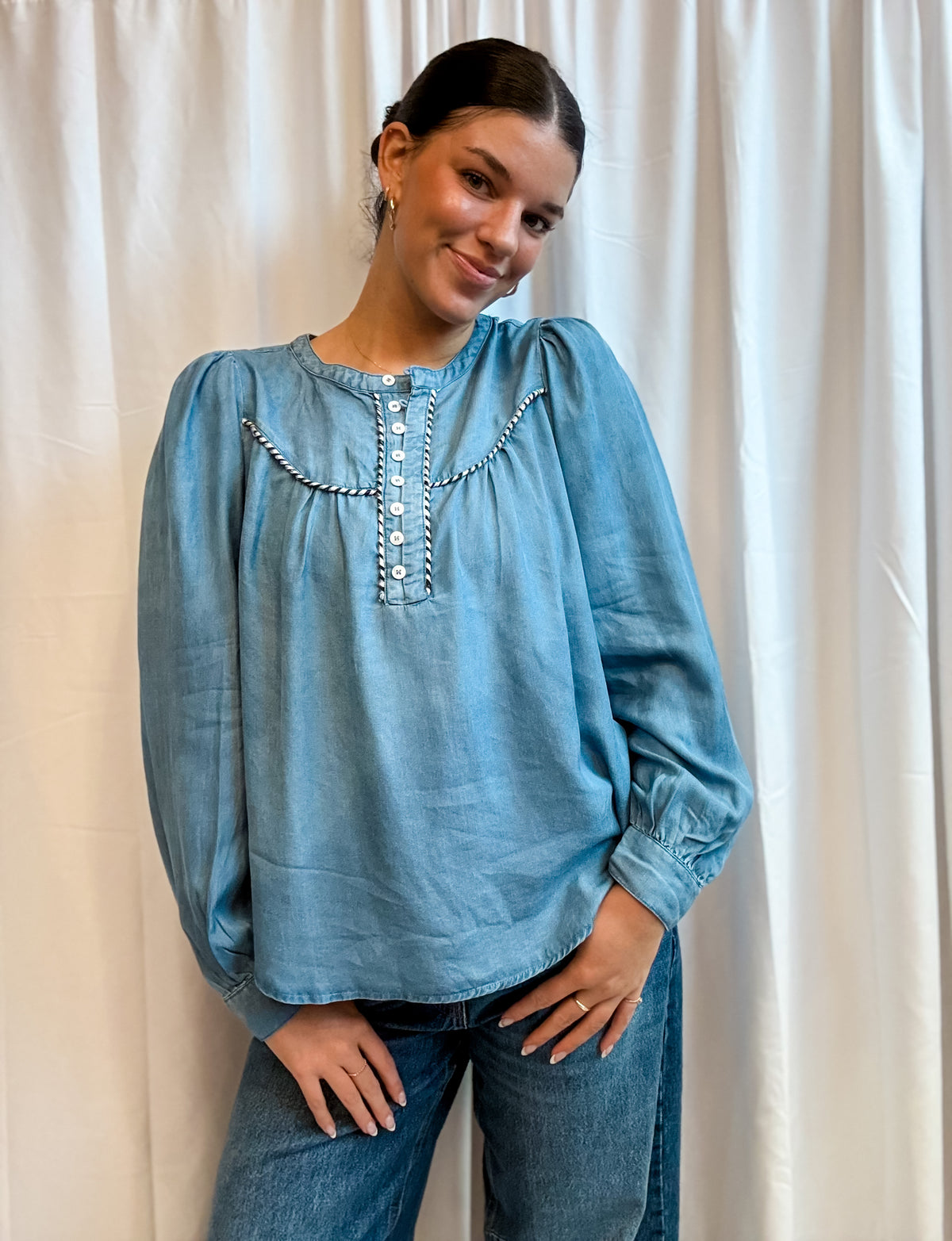 Chambray Denim Button Blouse