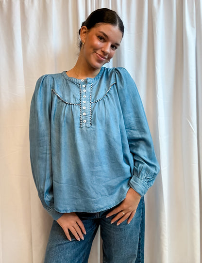 Chambray Denim Button Blouse