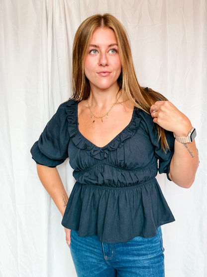 Black Ruffle Blouse