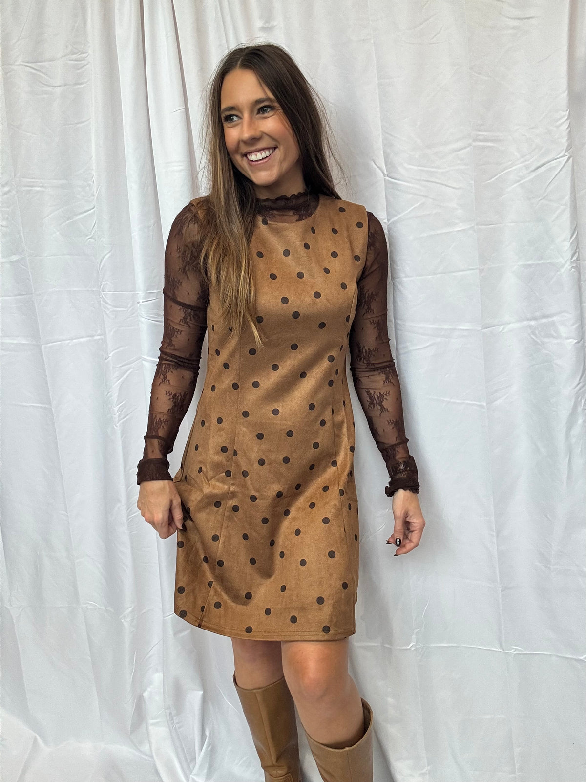 Cappuccino Sleeveless Polka Dot Dress