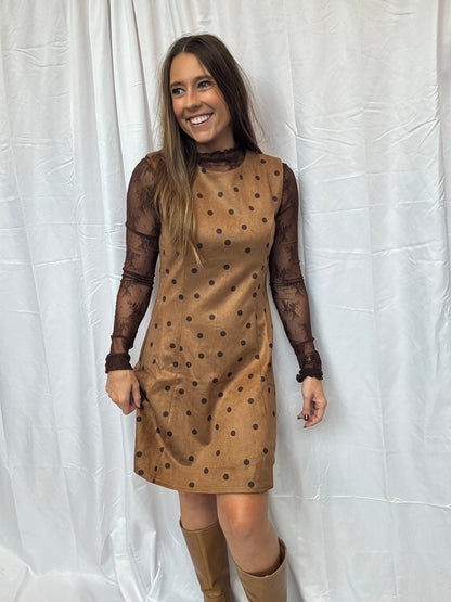 Cappuccino Sleeveless Polka Dot Dress