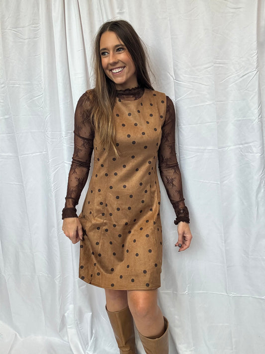Cappuccino Sleeveless Polka Dot Dress