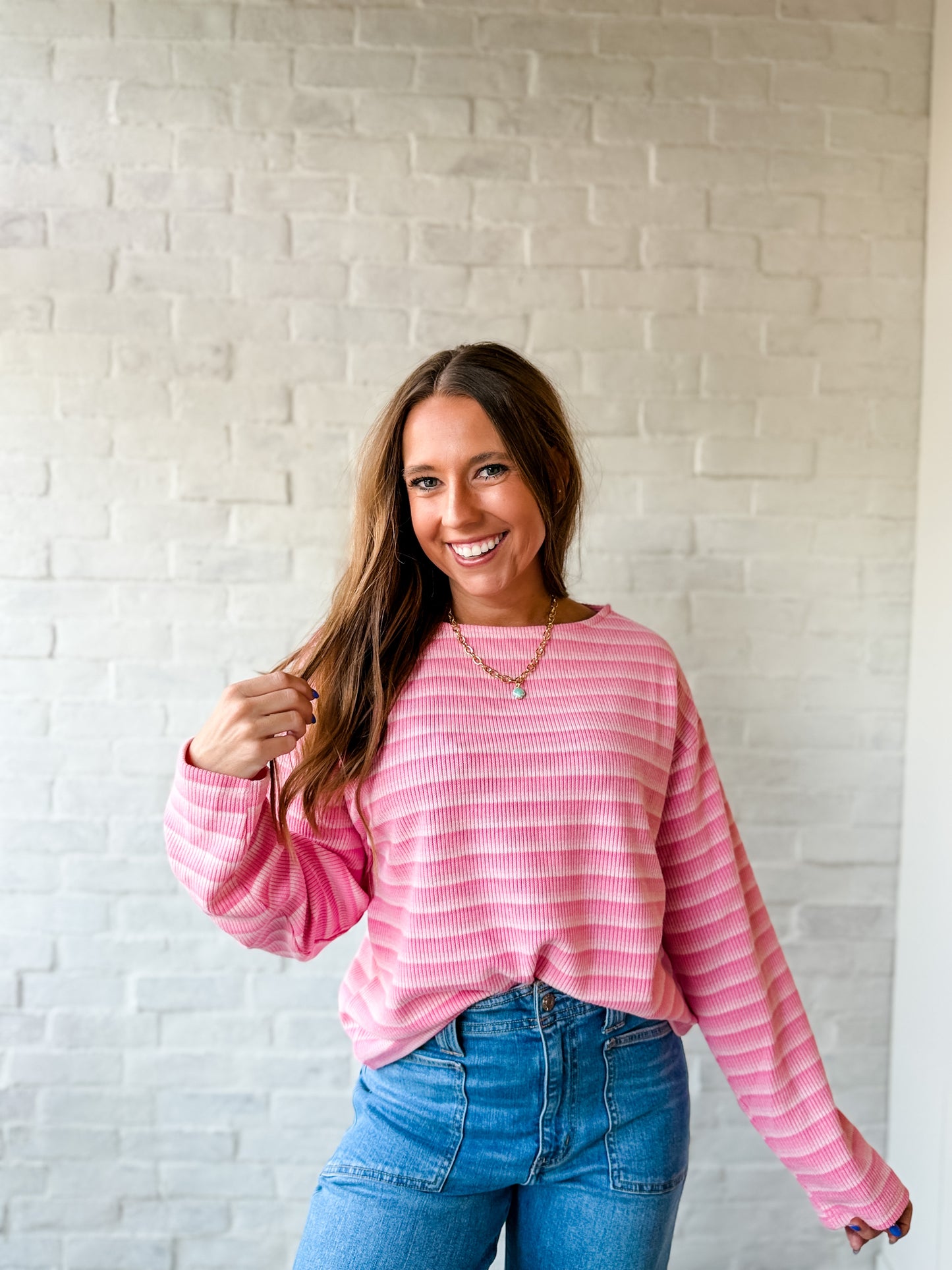 Pink Multi Stripe LS Top