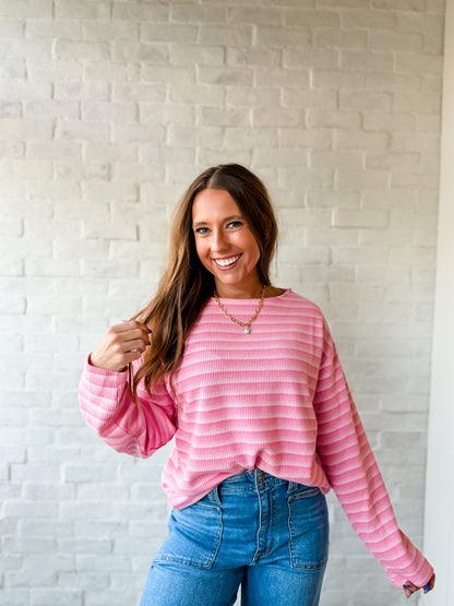 Pink Multi Stripe LS Top