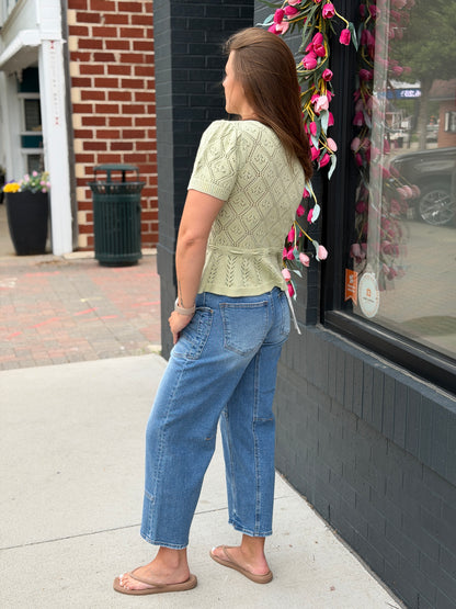 Light Green Pointelle Knit Top