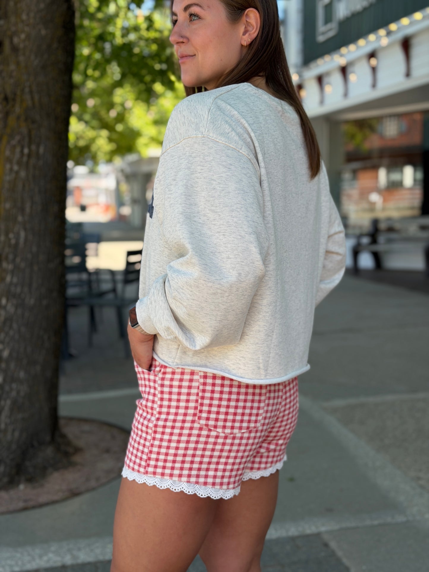 Red Lace Gingham Shorts