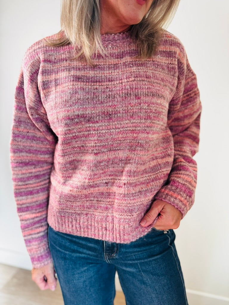 Salmon + Plum Stripe Sweater