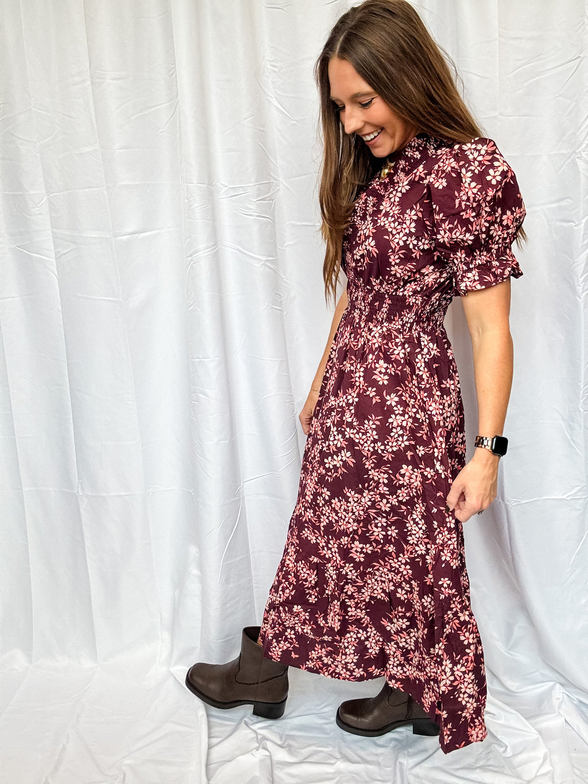 Maroon + Bush Floral SS Dress