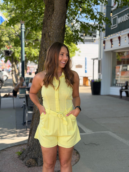 Butter Yellow Belted Romper