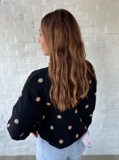 Black + Brown Polka Dot Button Sweater