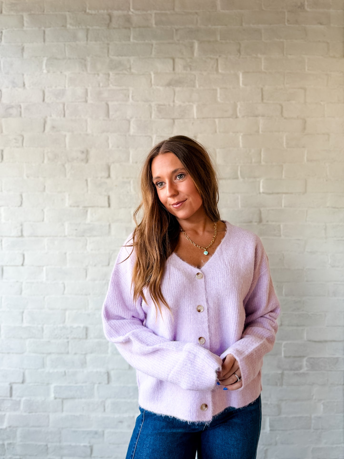 Lavender V Neck Sweater Cardigan