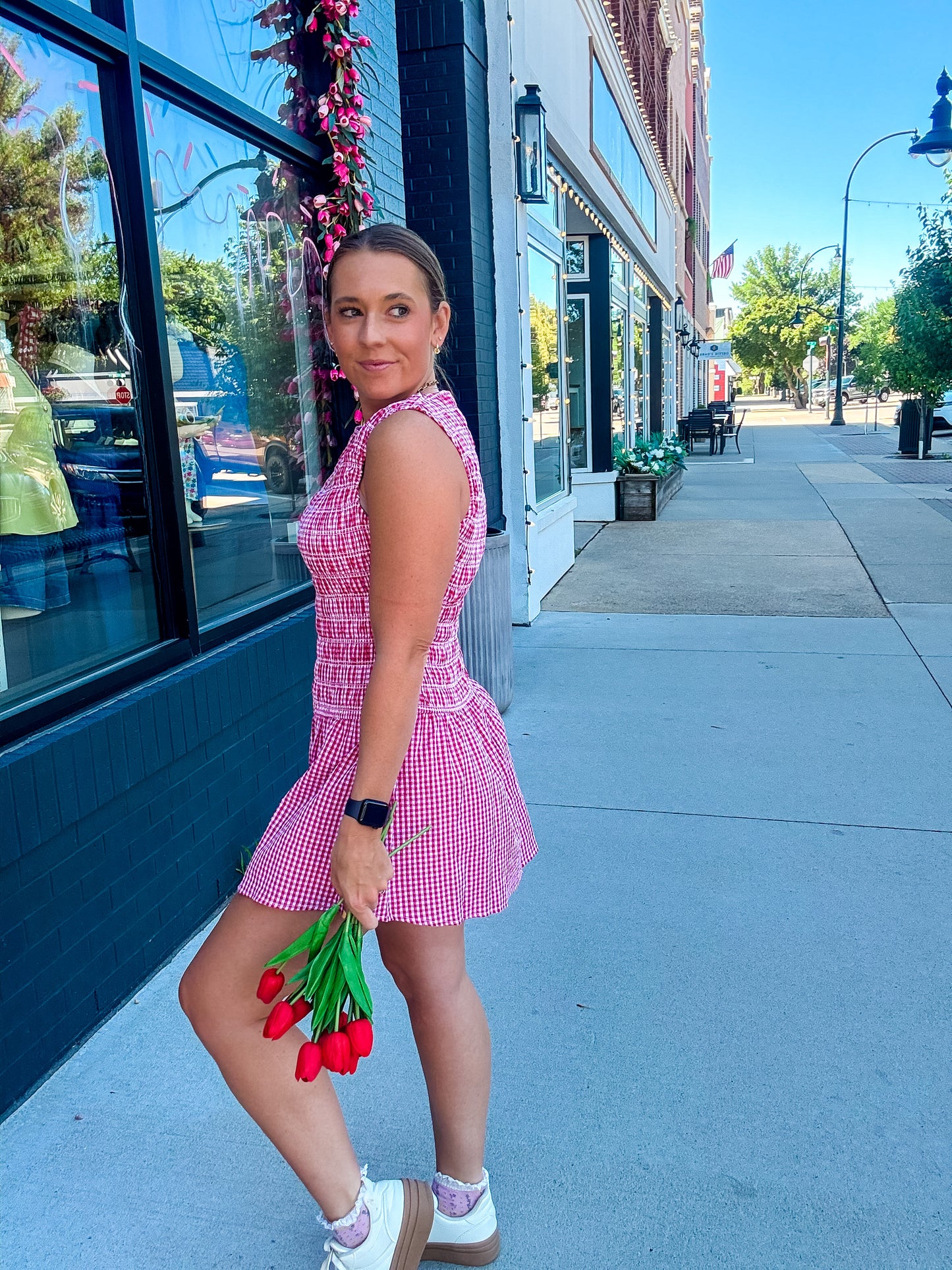 Red Gingham Smoked Romper