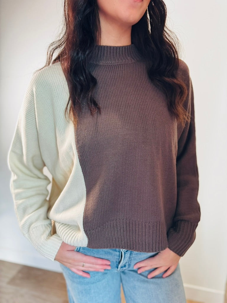 Brown Half Cream Sweater
