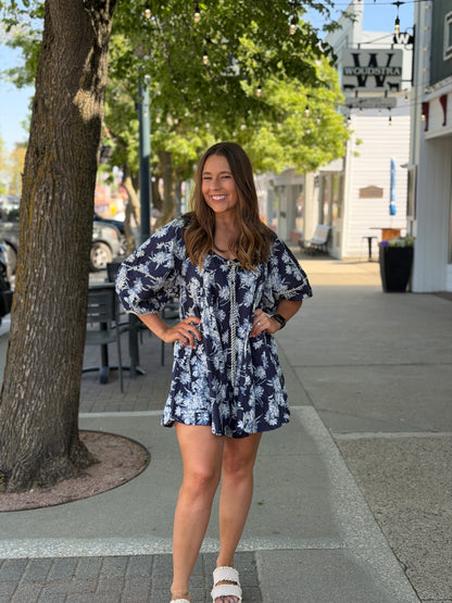 Navy Floral Oversized Romper