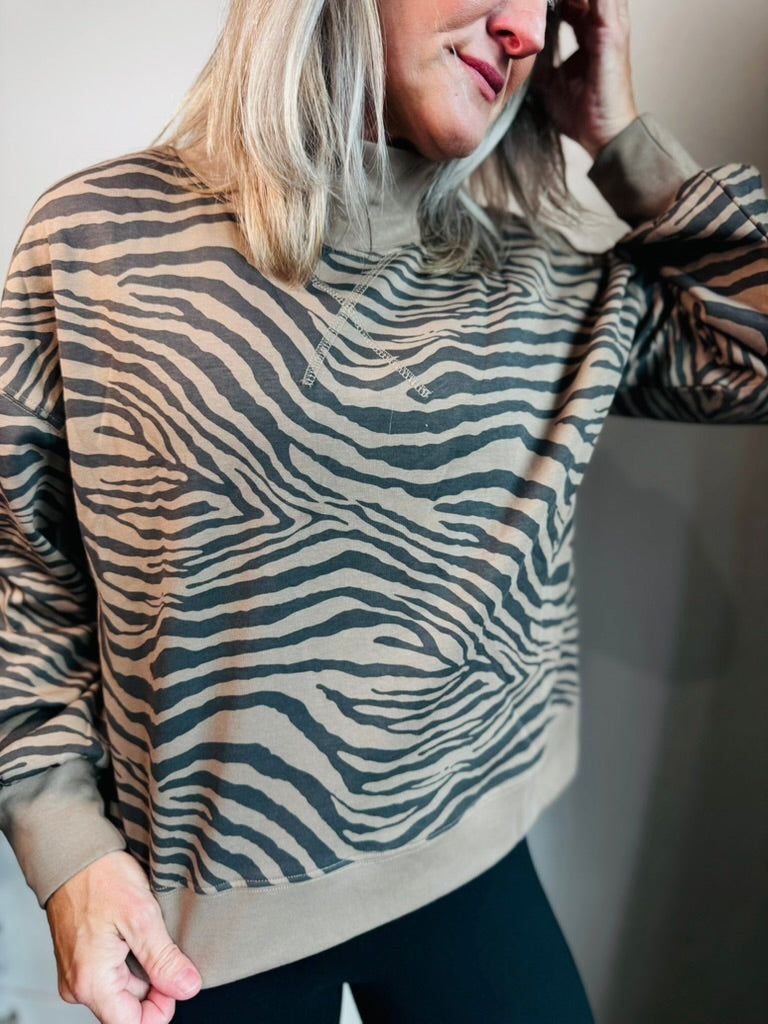 Mocha Zebra Mock Neck