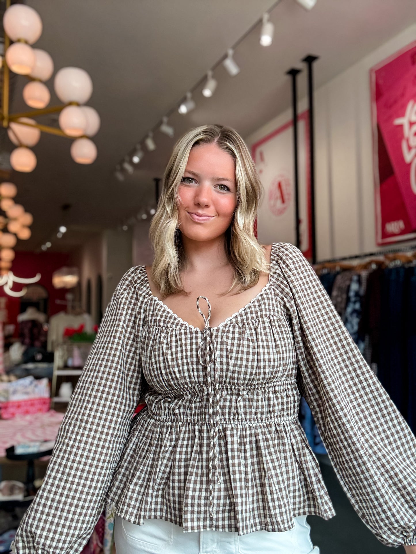 Chestnut Gingham LS Blouse