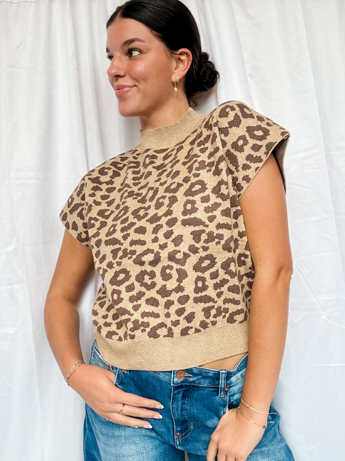 Taupe Leopard SS Sweater Top