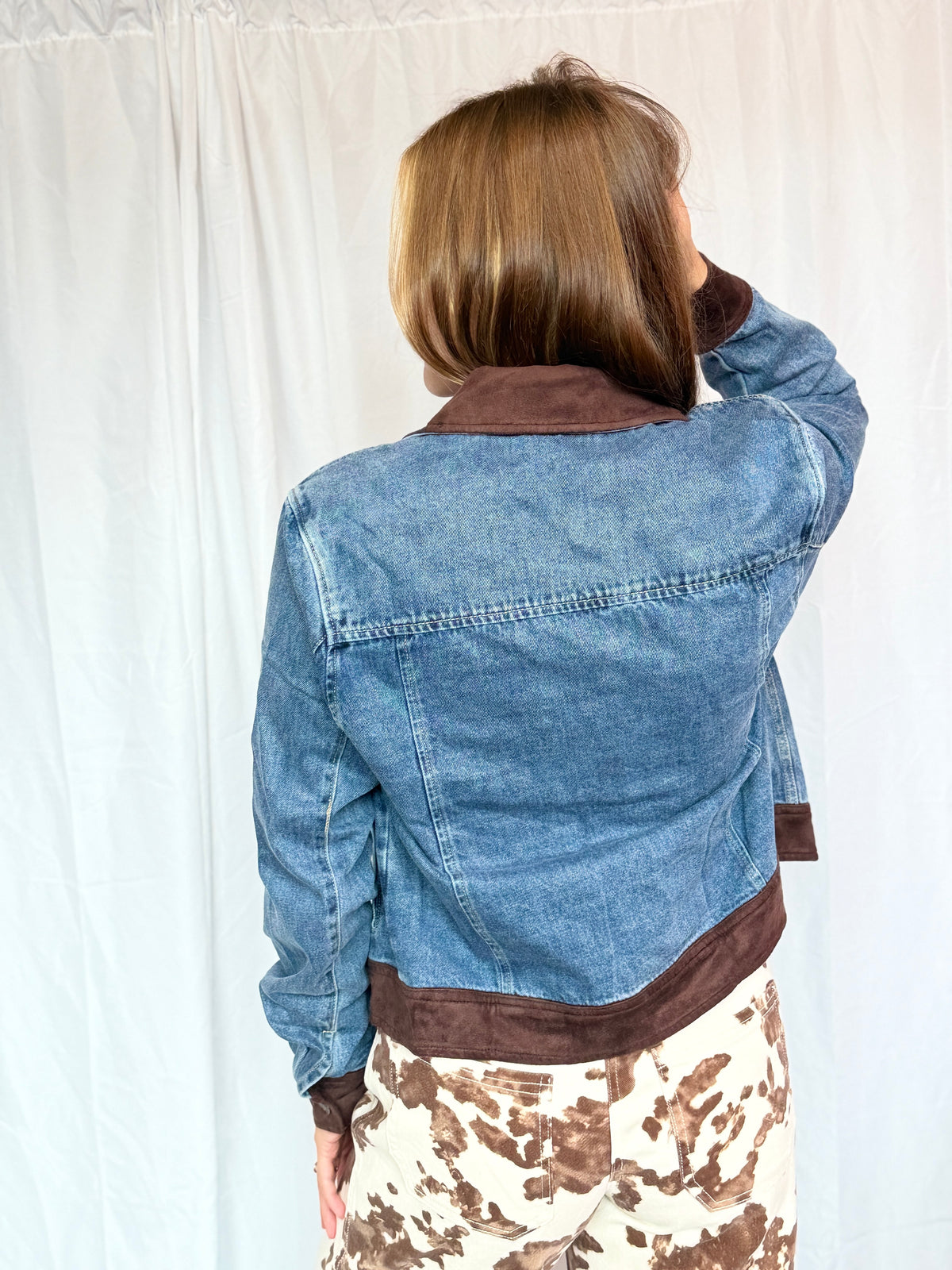Denim Brown Suede Collared Jacket