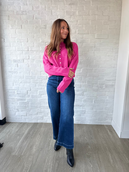Hot Pink Button Cardigan Sweater