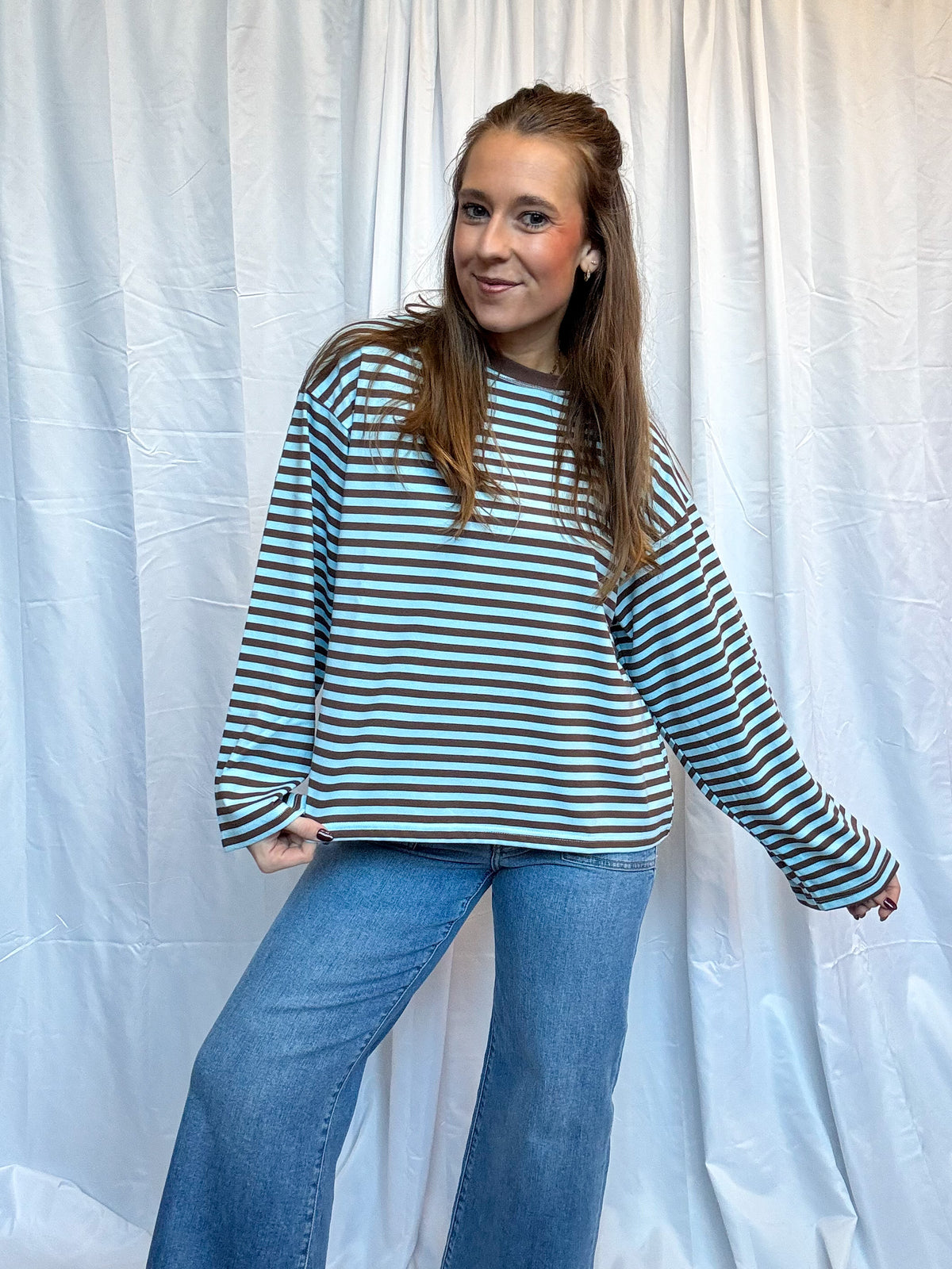 Blue + Brown Stripe LS Tee