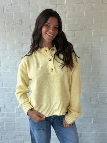 Butter Yellow Collared Button Sweater