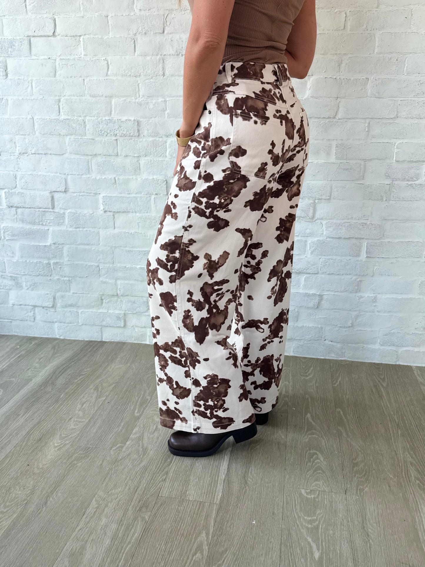 Cow Print Twill Pants