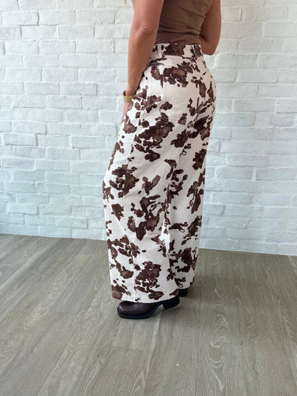 Cow Print Twill Pants