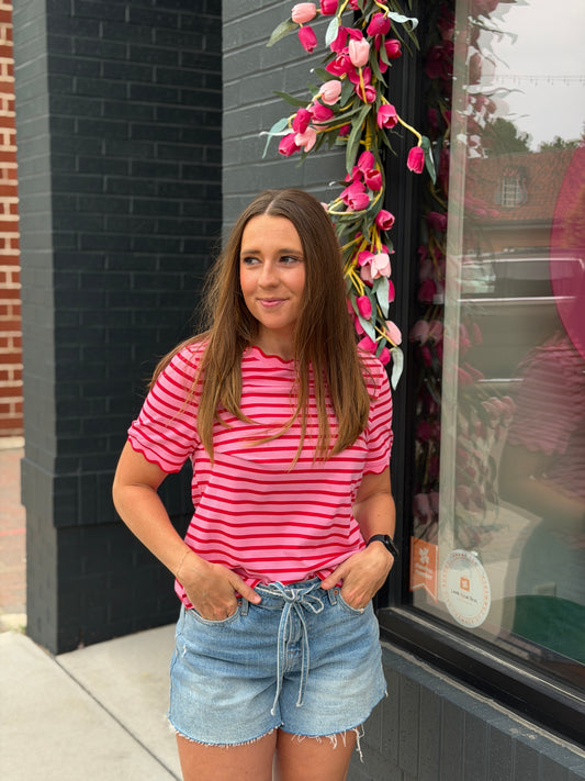 Pink + Red Stripe Tee