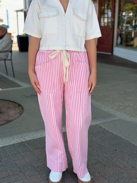 Pink + White Stripe Wide Leg Pants
